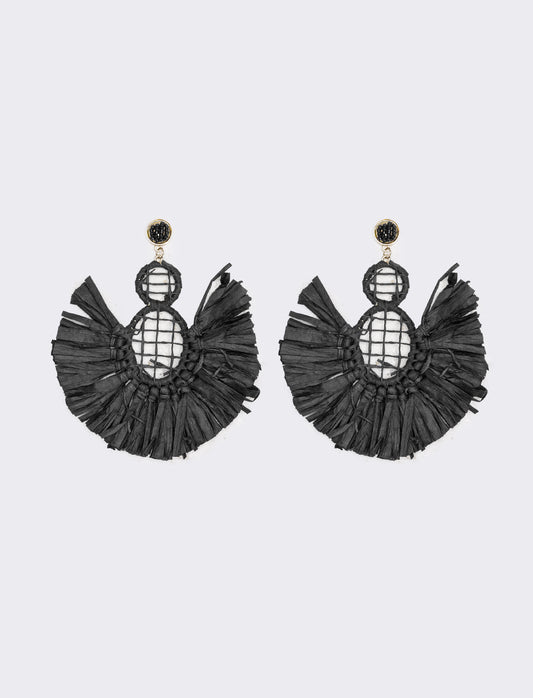 Orecchini donna a ventaglio in raffia - Nero