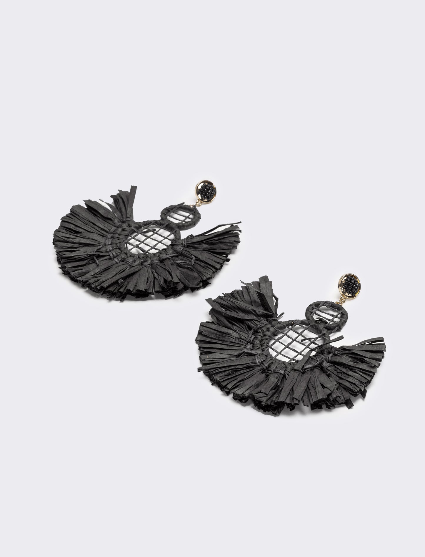 Orecchini donna a ventaglio in raffia - Nero