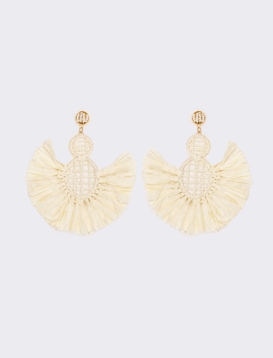Orecchini donna a ventaglio in raffia - Bianco sporco