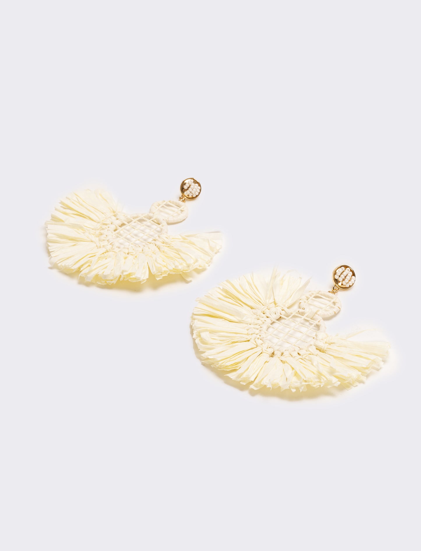 Orecchini donna a ventaglio in raffia - Bianco sporco