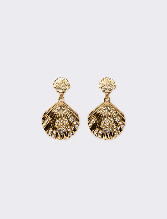 Orecchini donna conchiglia con strass - Oro