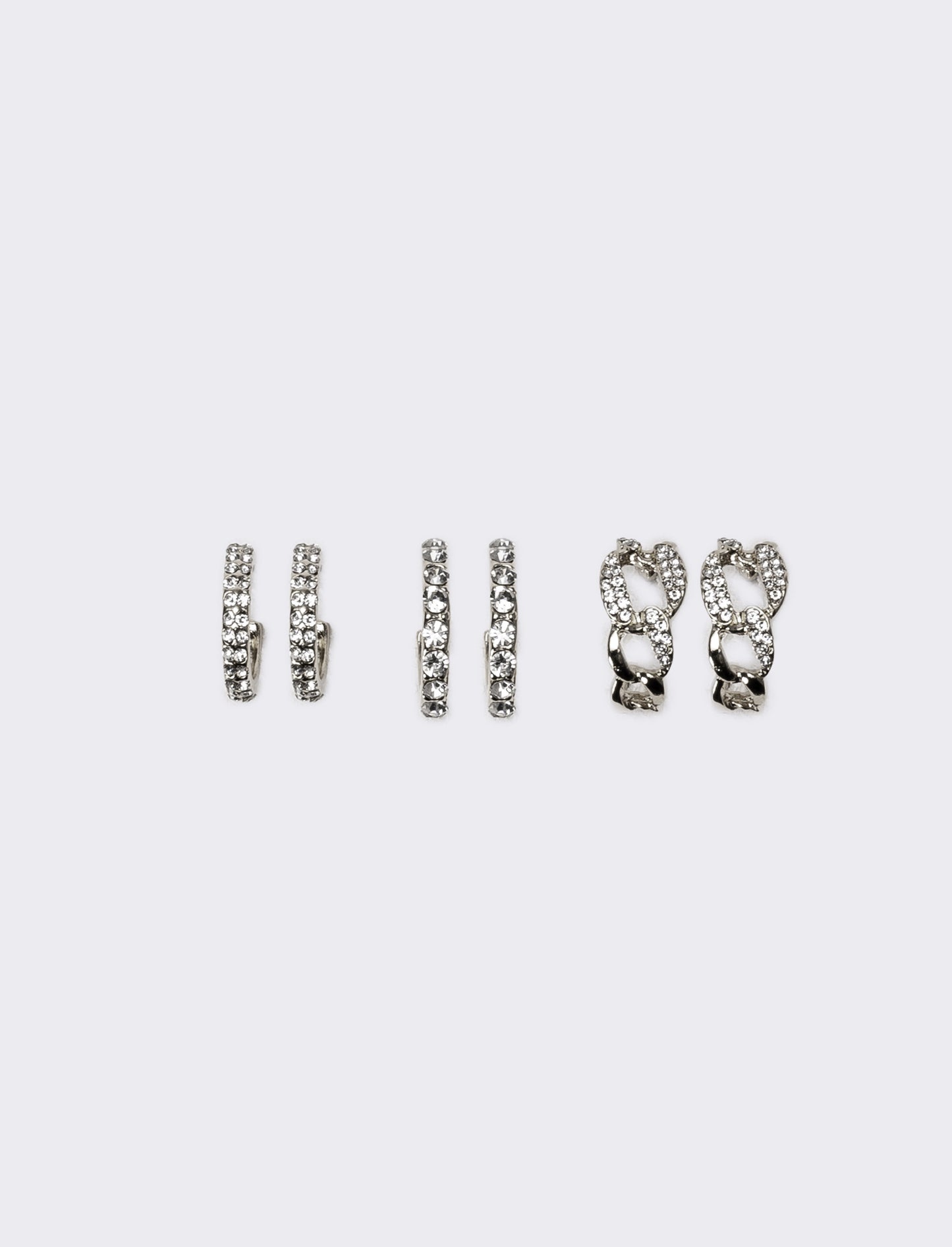 Orecchini donna card 3 paia orecchini cerchietti strass - Argento
