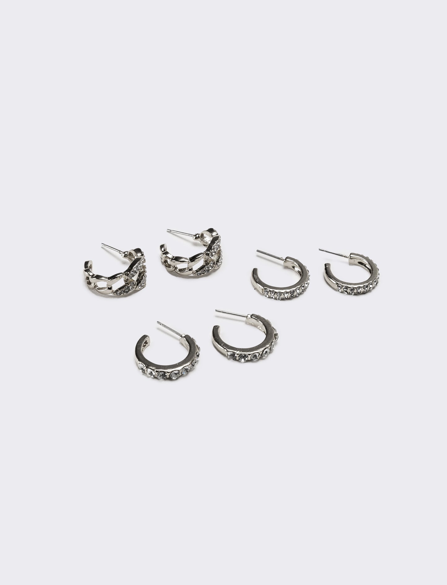 Orecchini donna card 3 paia orecchini cerchietti strass - Argento