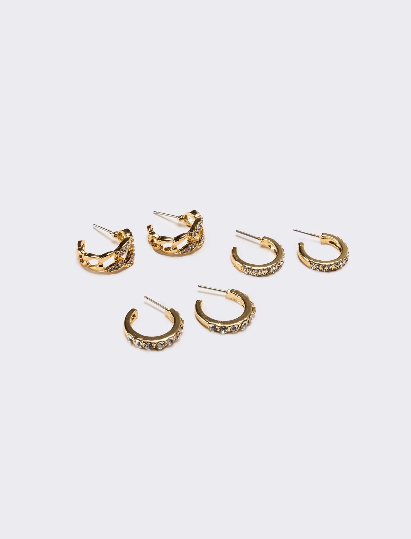 Orecchini donna card 3 paia orecchini cerchietti strass - Oro