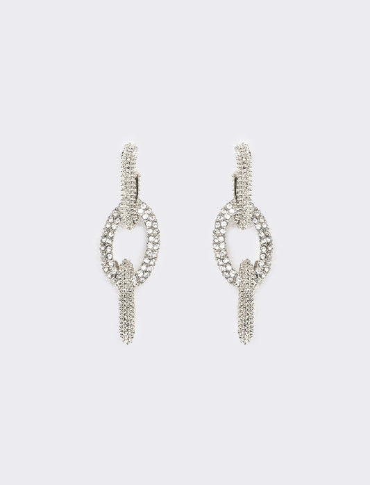 Orecchini donna catena con strass - Argento