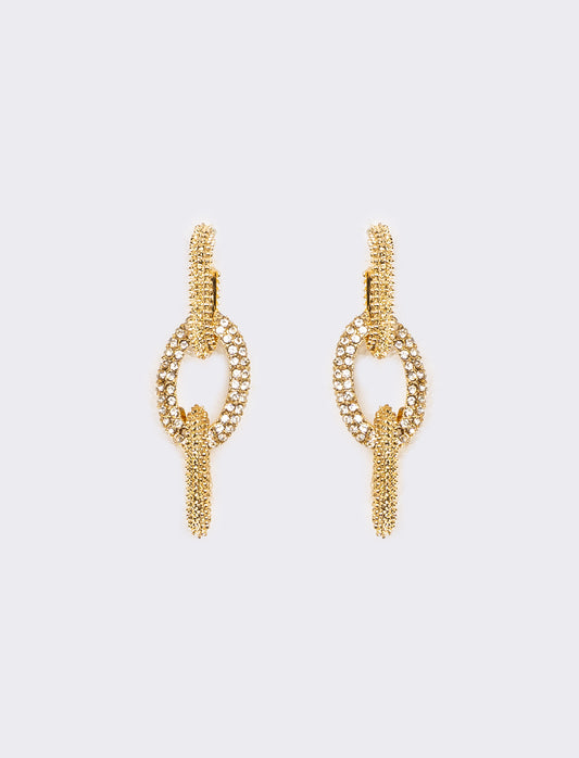 Orecchini donna catena con strass - Oro