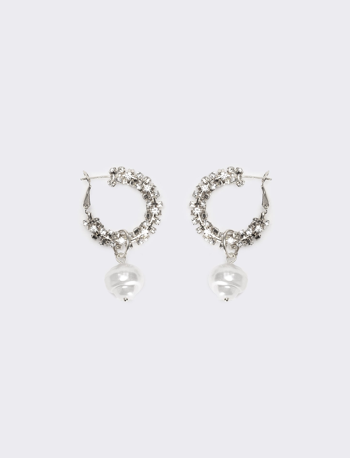 Orecchini donna cerchi con strass pendente perla - Argento