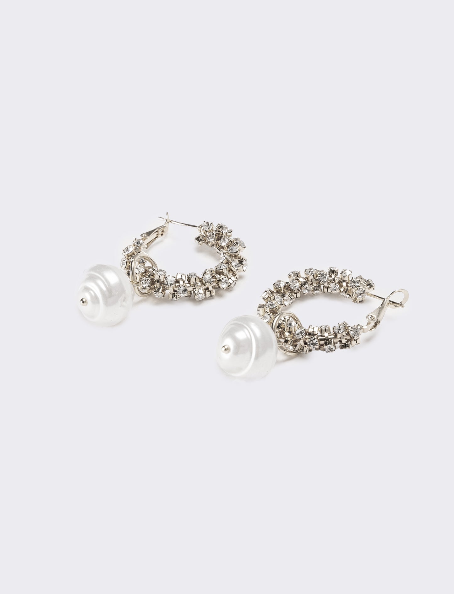 Orecchini donna cerchi con strass pendente perla - Argento