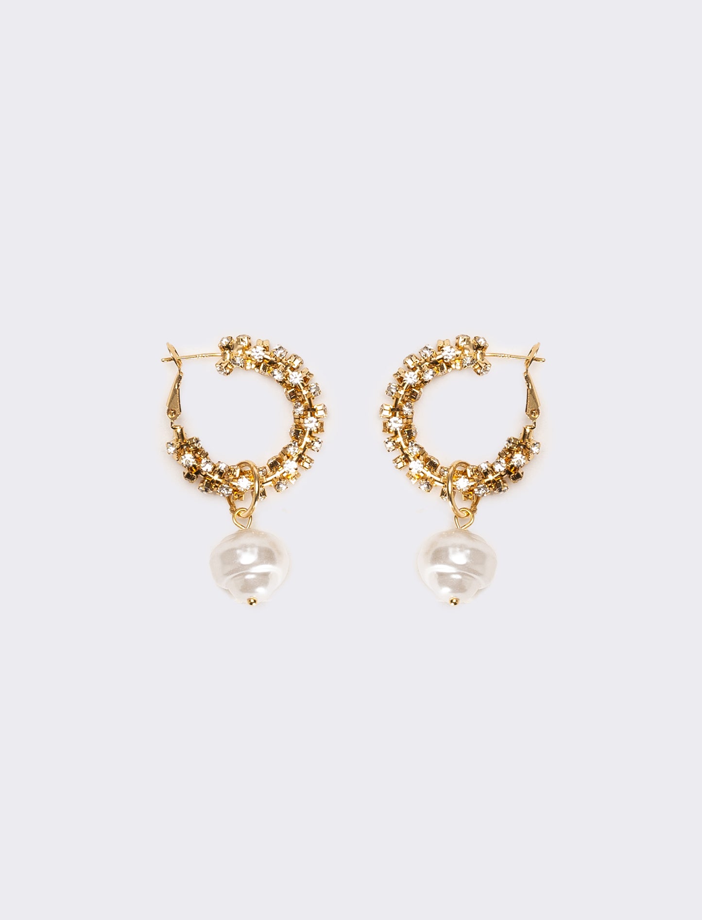 Orecchini donna cerchi con strass pendente perla - Oro