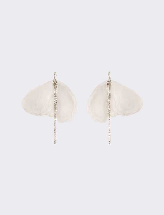 Orecchini donna fiore in tessuto con strass - Bianco