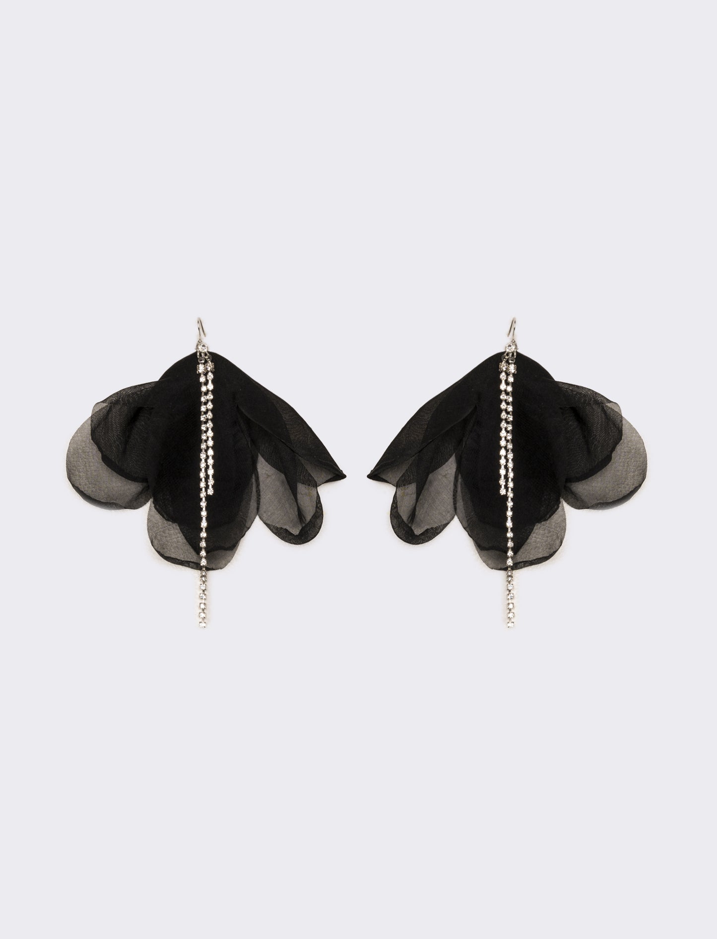 Orecchini donna fiore in tessuto con strass - Nero