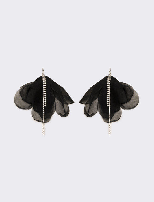 Orecchini donna fiore in tessuto con strass - Nero