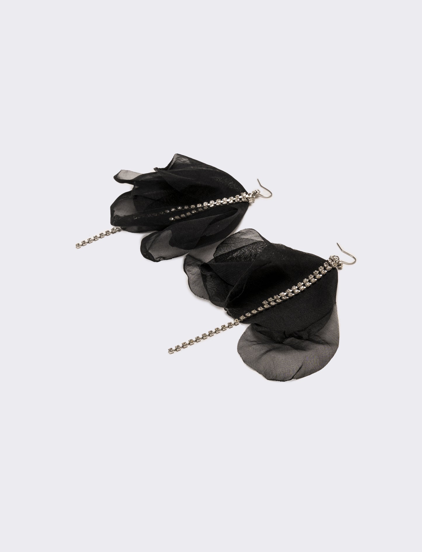 Orecchini donna fiore in tessuto con strass - Nero