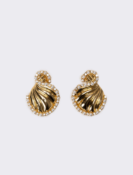Orecchini donna drappeggio e perle - Oro