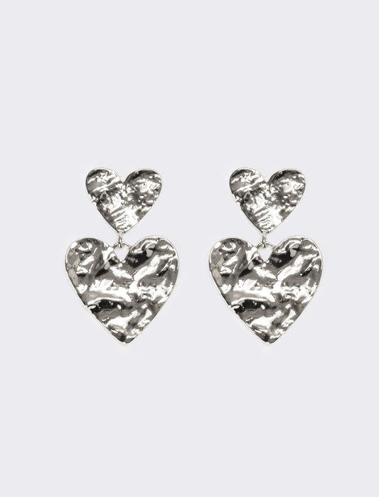 Orecchini donna doppio cuore martellato - Argento