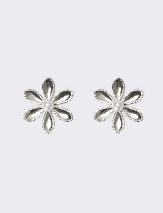 Orecchini donna margherita con perla - Argento