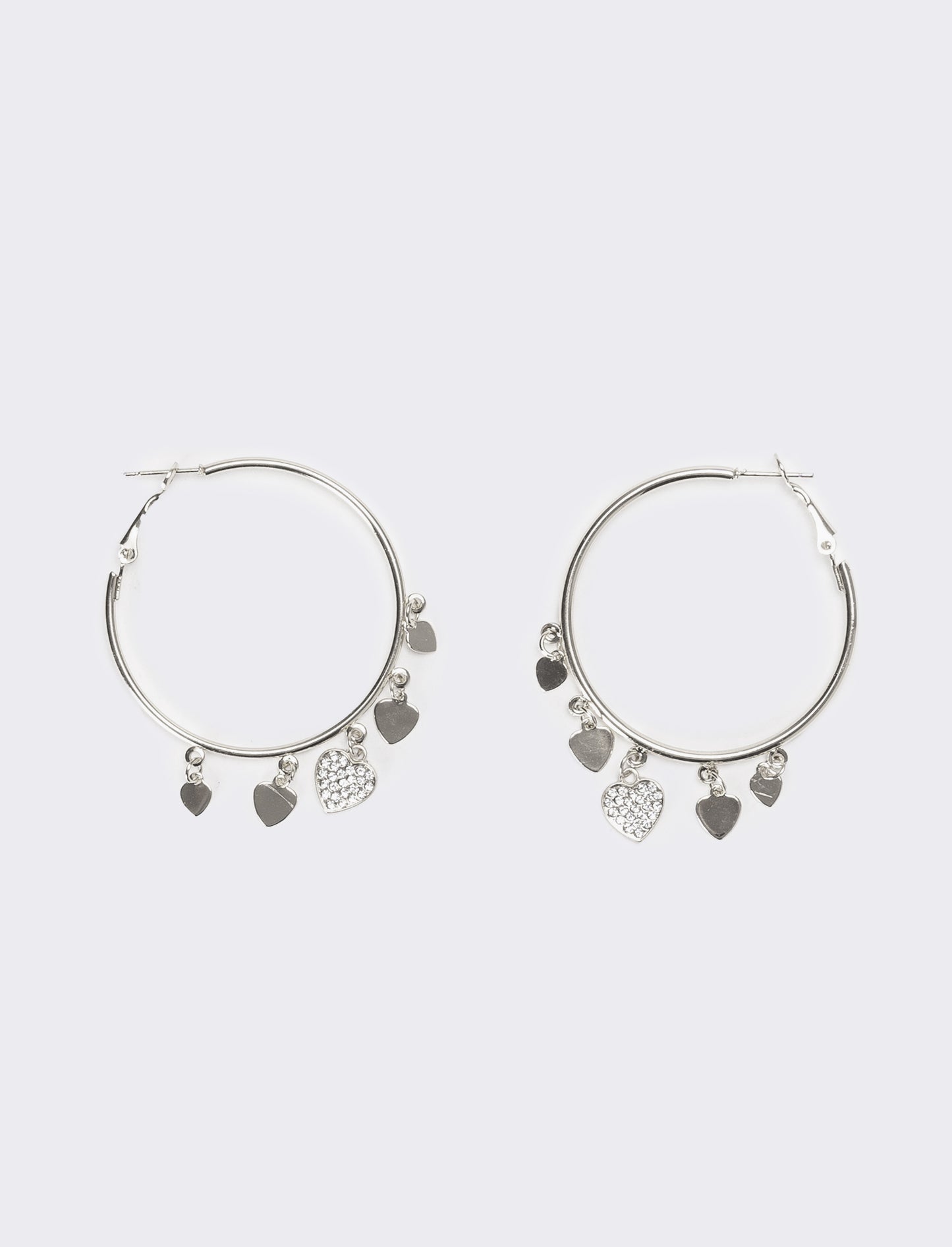 Orecchini donna cerchi con cuori strass - Argento