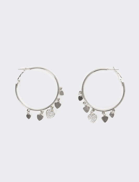 Orecchini donna cerchi con cuori strass - Argento