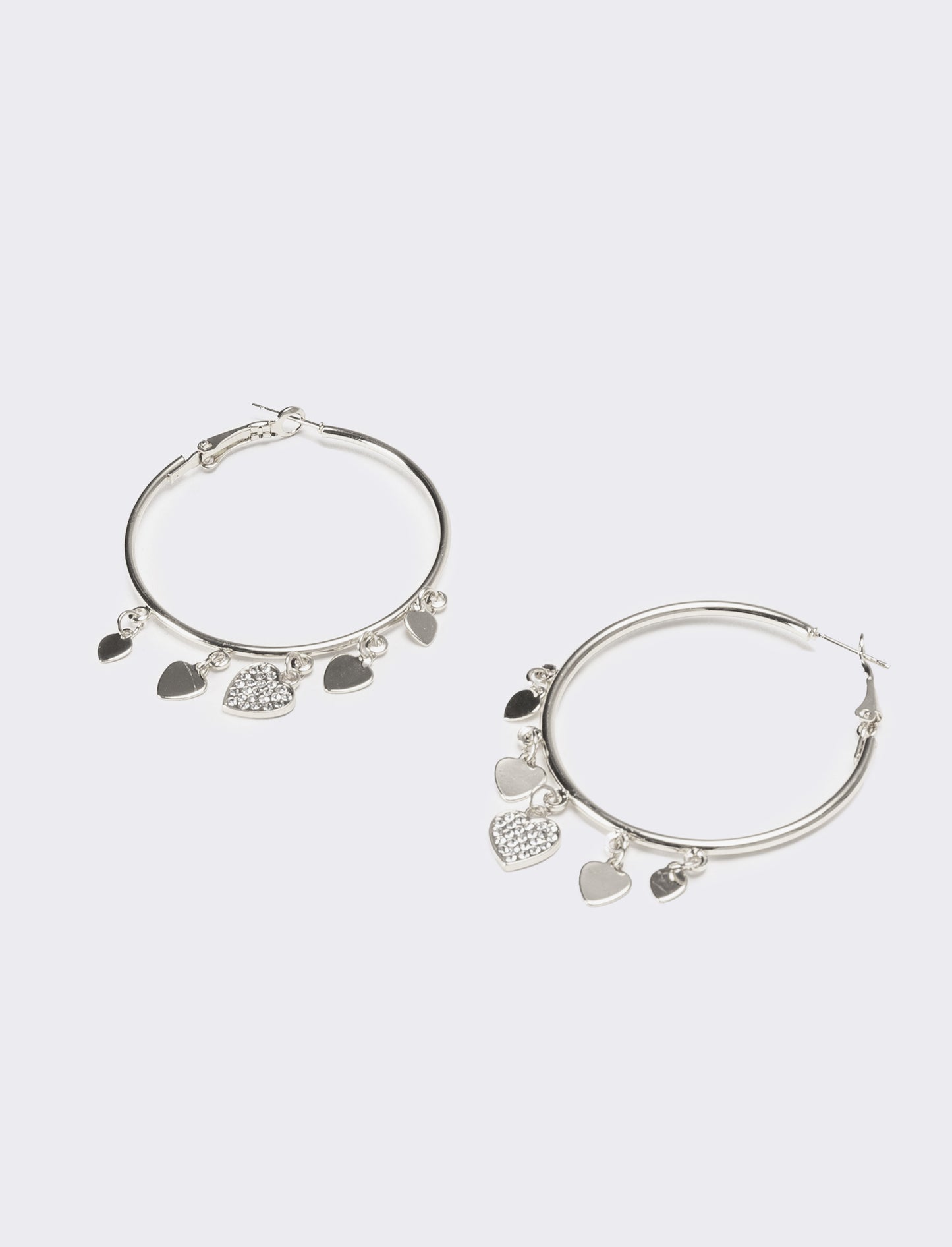 Orecchini donna cerchi con cuori strass - Argento