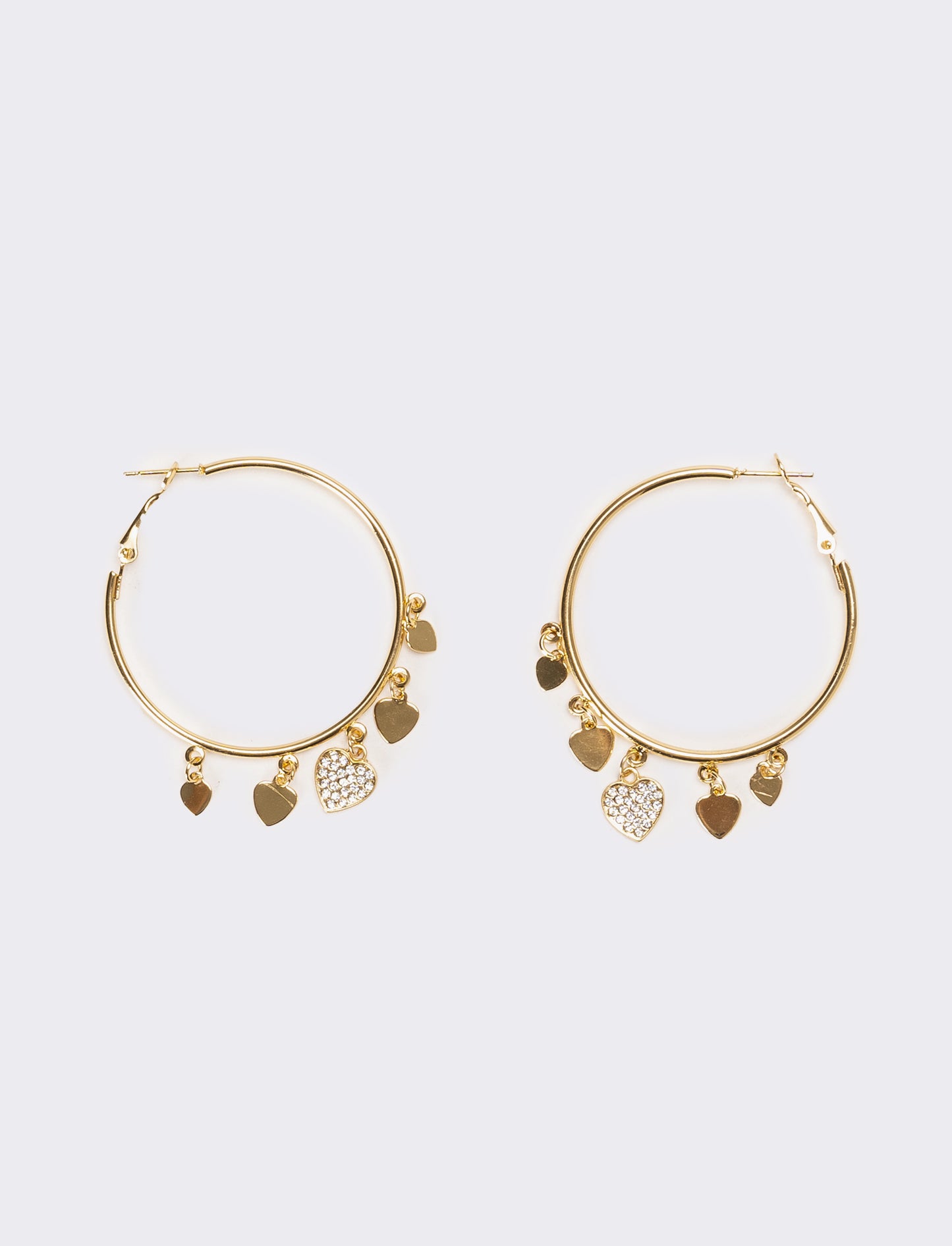 Orecchini donna cerchi con cuori strass - Oro