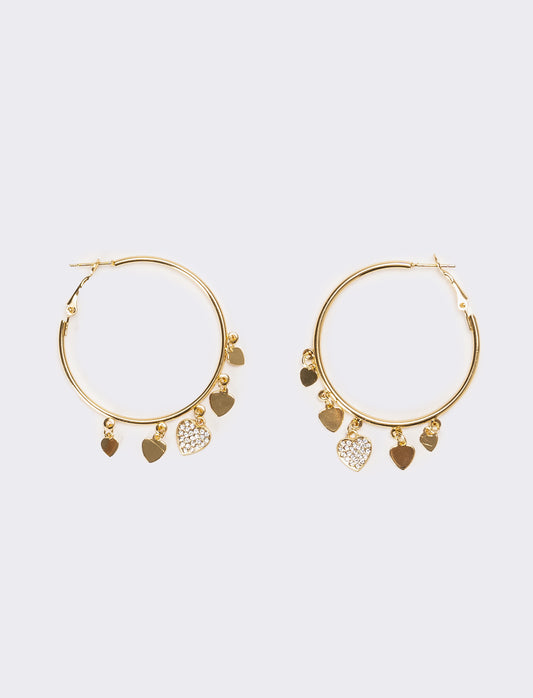 Orecchini donna cerchi con cuori strass - Oro