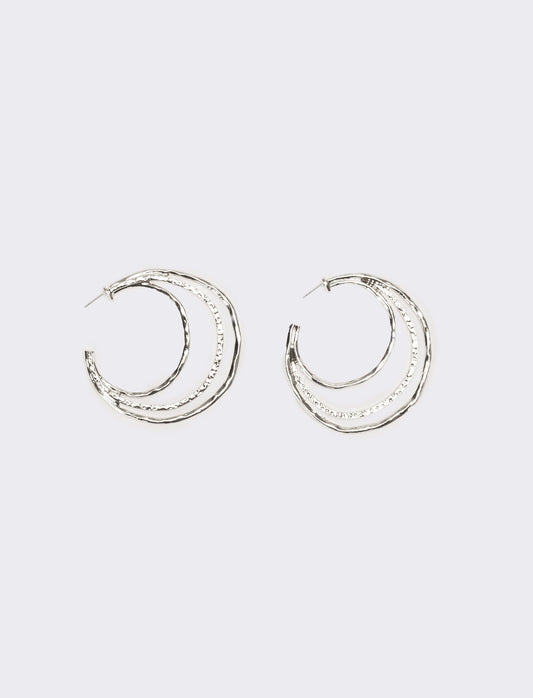 Orecchini donna a 3 livelli martellati - Argento