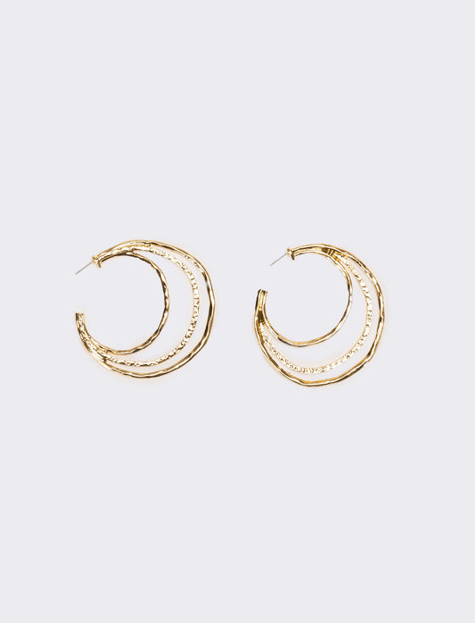 Orecchini donna a 3 livelli martellati - Oro