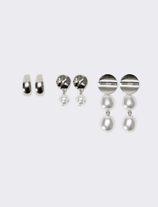 Orecchini donna card 3 paia perla - Argento