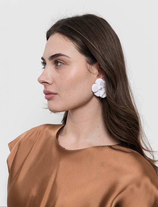 Orecchini donna fiore con strass - Bianco