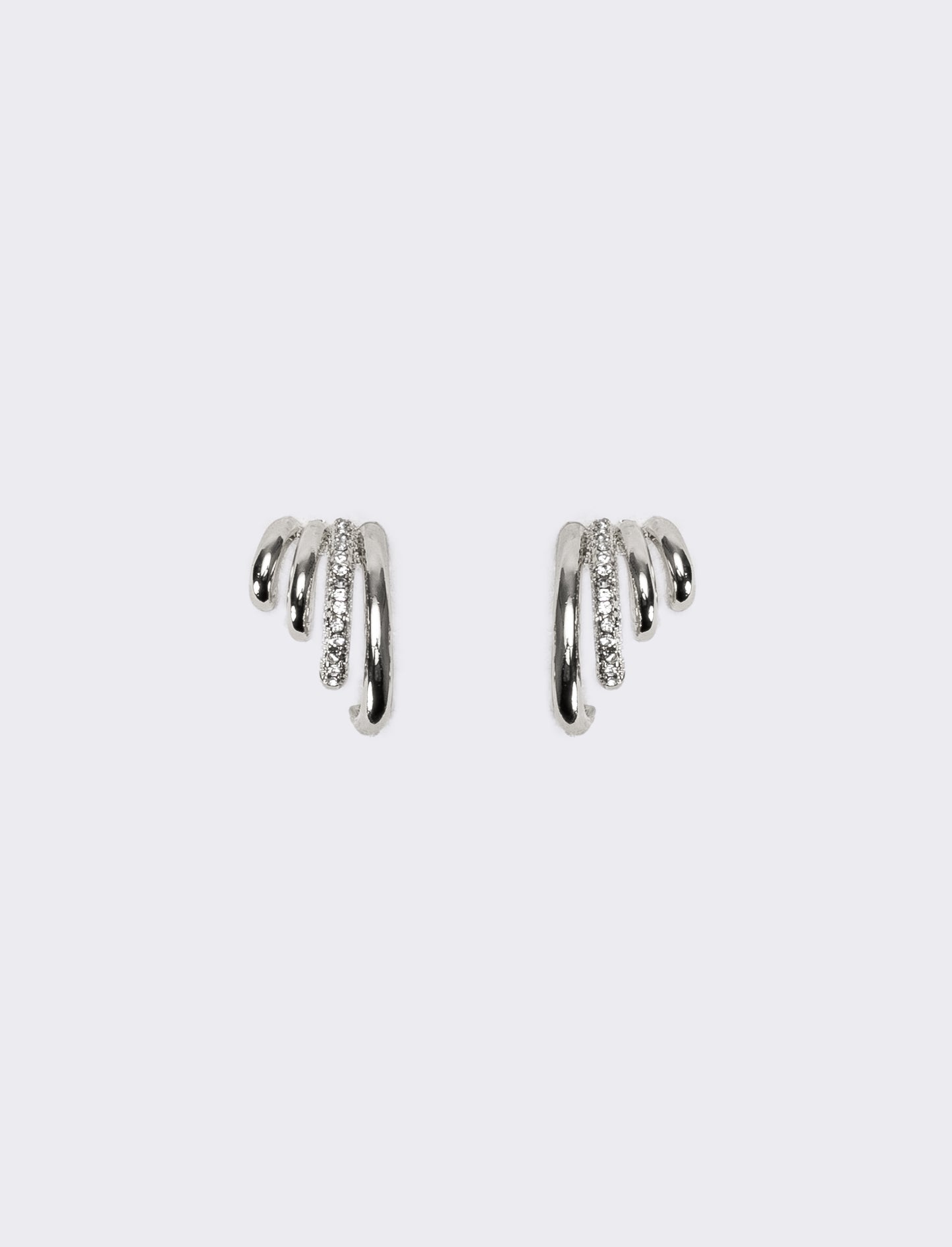 Orecchini donna effetto piercing con strass - Argento