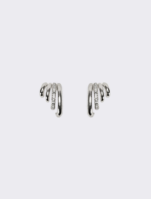 Orecchini donna effetto piercing con strass - Argento
