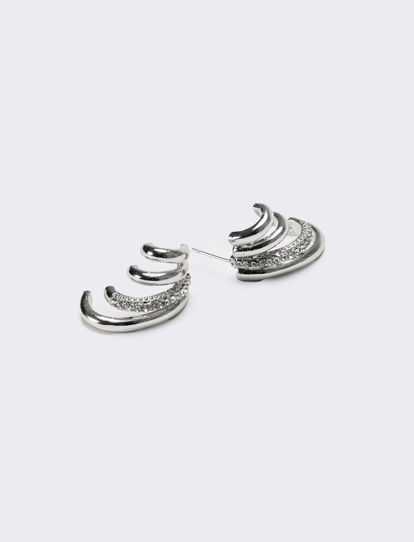 Orecchini donna effetto piercing con strass - Argento