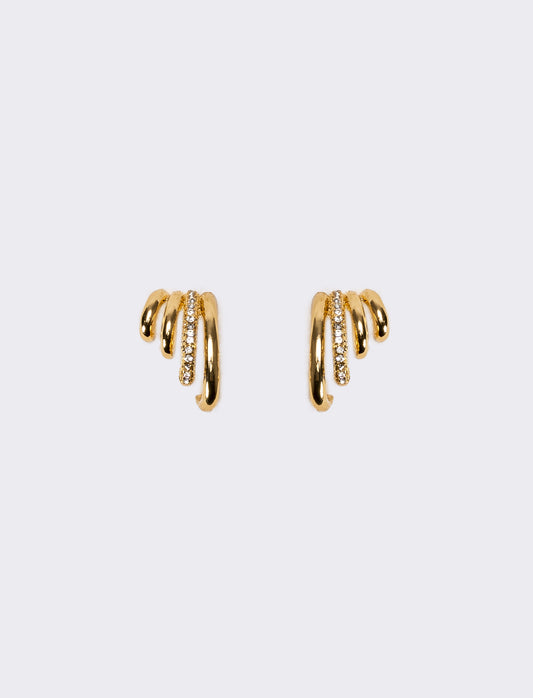 Orecchini donna effetto piercing con strass - Oro
