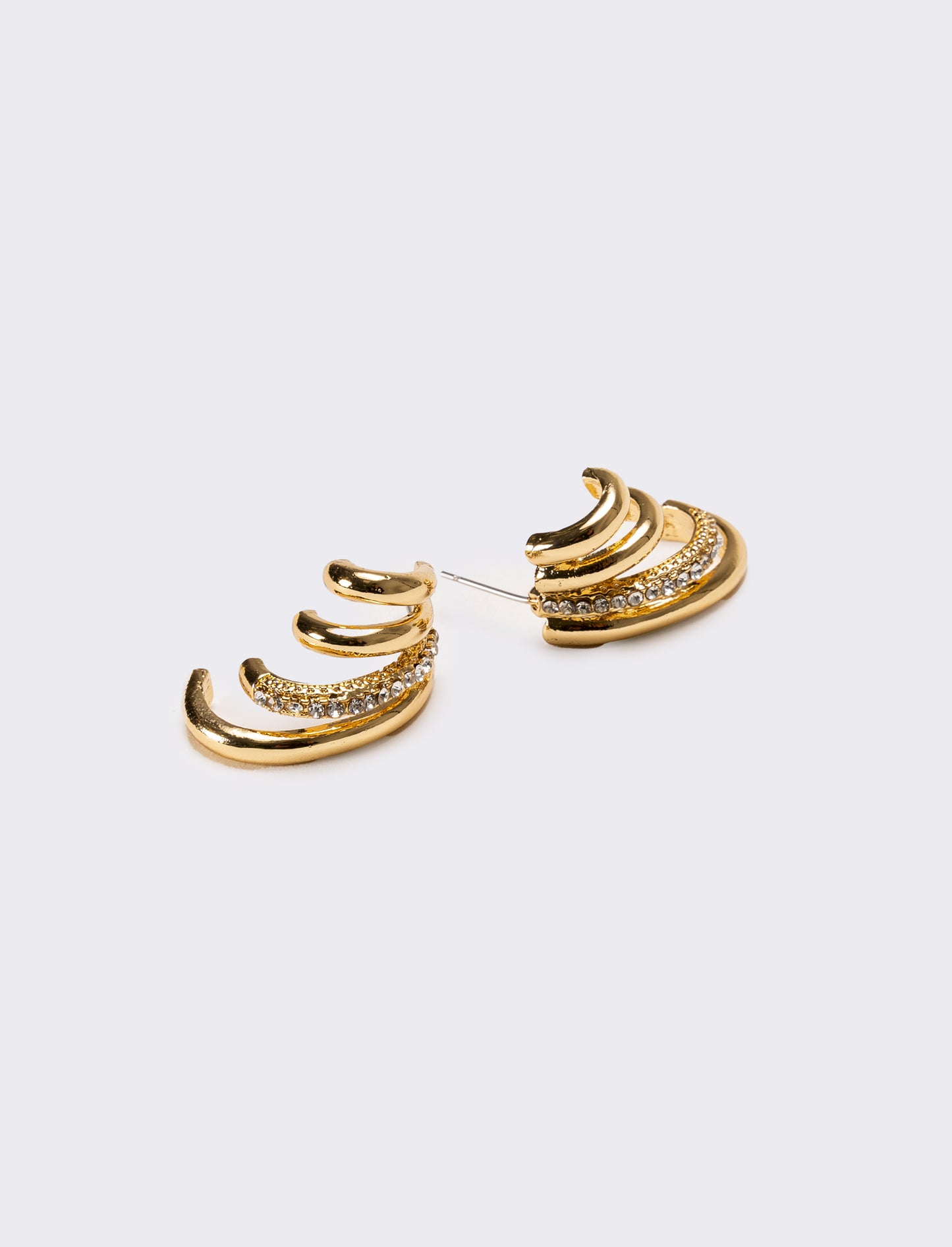 Orecchini donna effetto piercing con strass - Oro