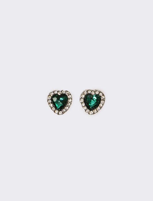Orecchini donna strass a cuoricino - Verde