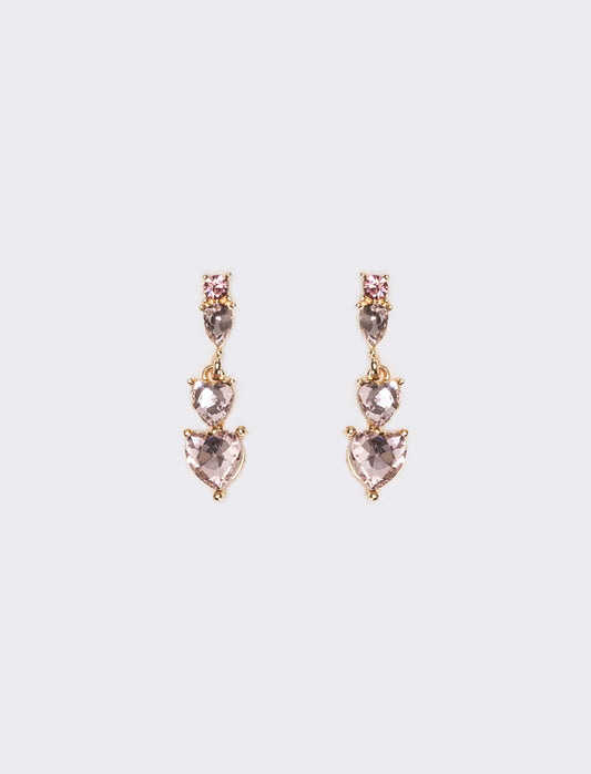 Orecchini donna 3 cuori strass - Rosa