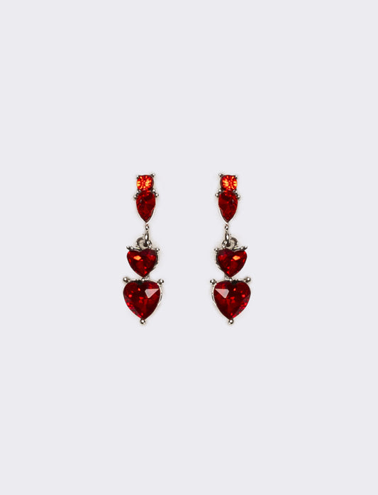 Orecchini donna 3 cuori strass - Rosso