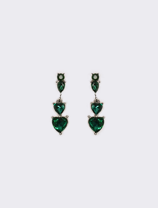Orecchini donna 3 cuori strass - Verde