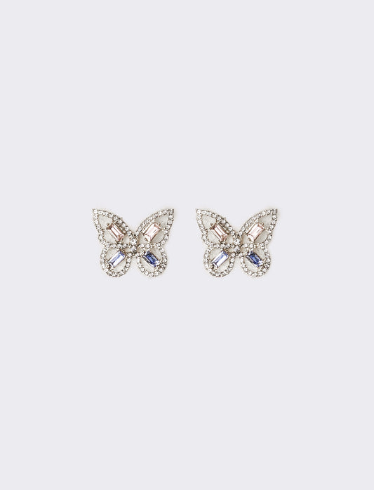Orecchini donna farfalla con strass - Argento