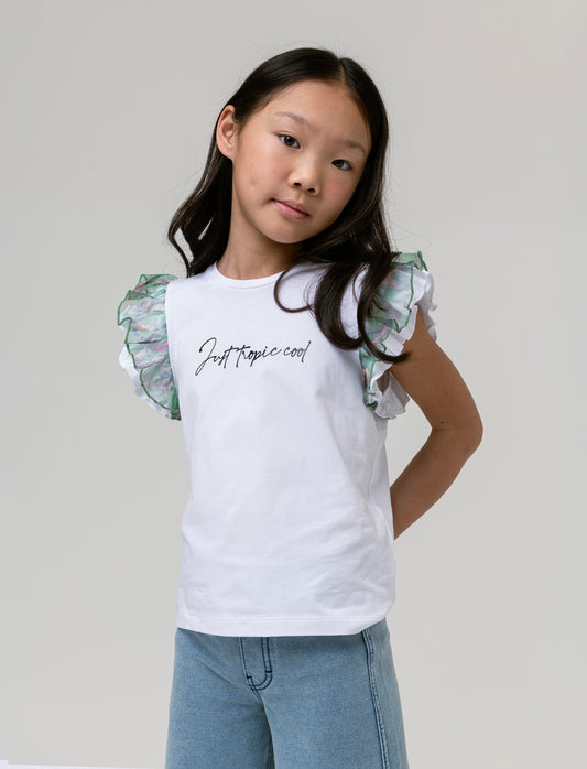 T-shirt maniche a contrasto da bambina - Bianco