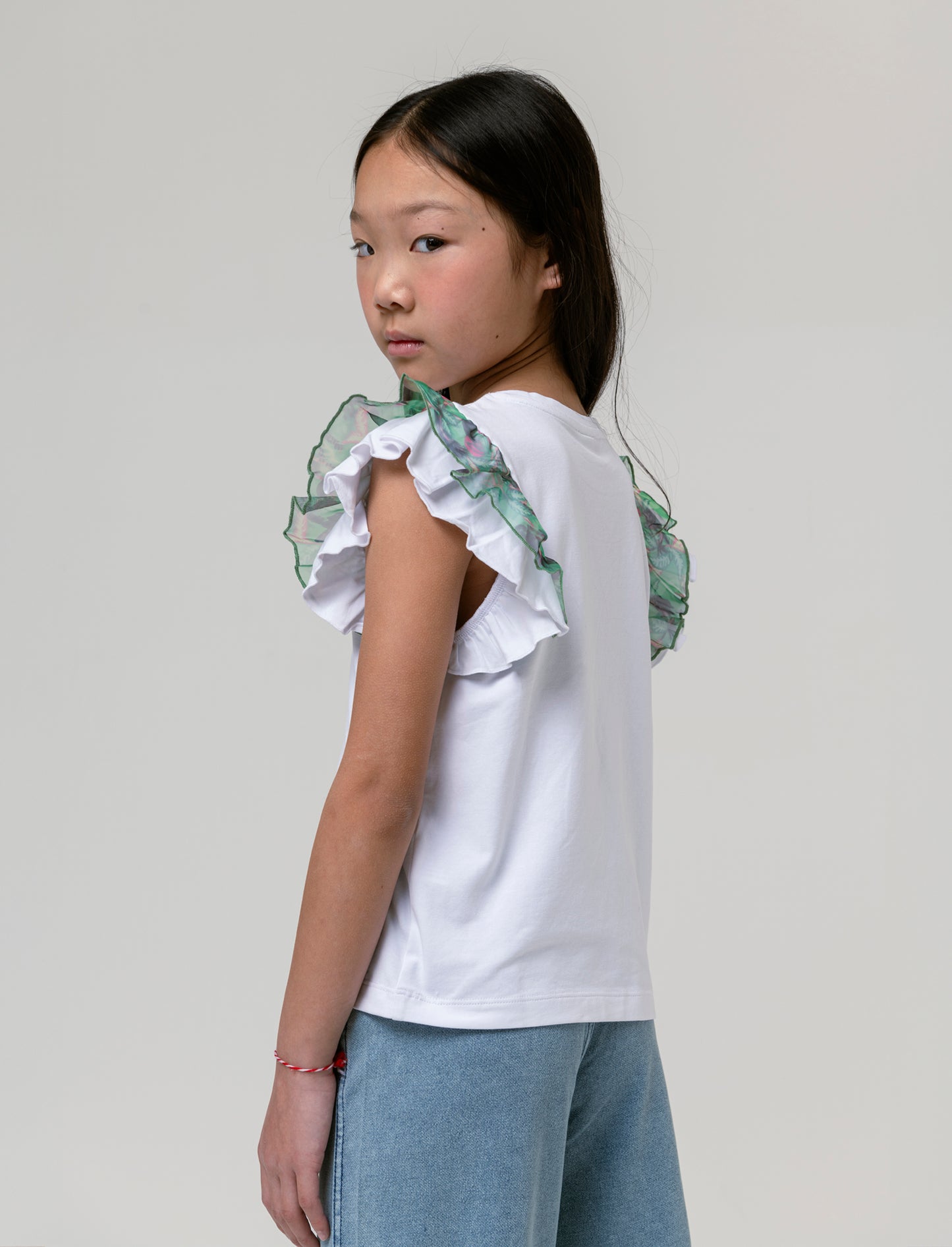 T-shirt maniche a contrasto da bambina - Bianco
