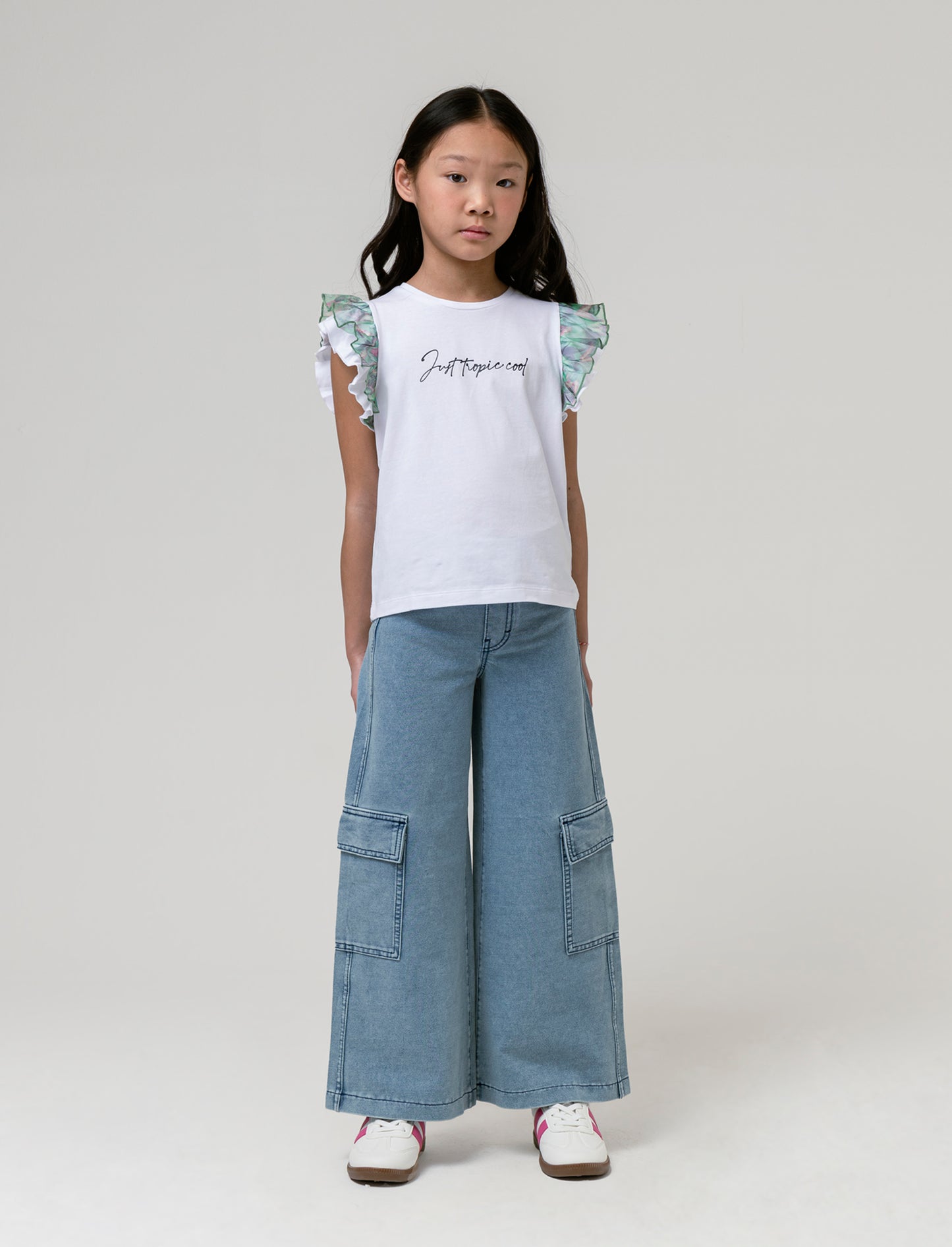 T-shirt maniche a contrasto da bambina - Bianco