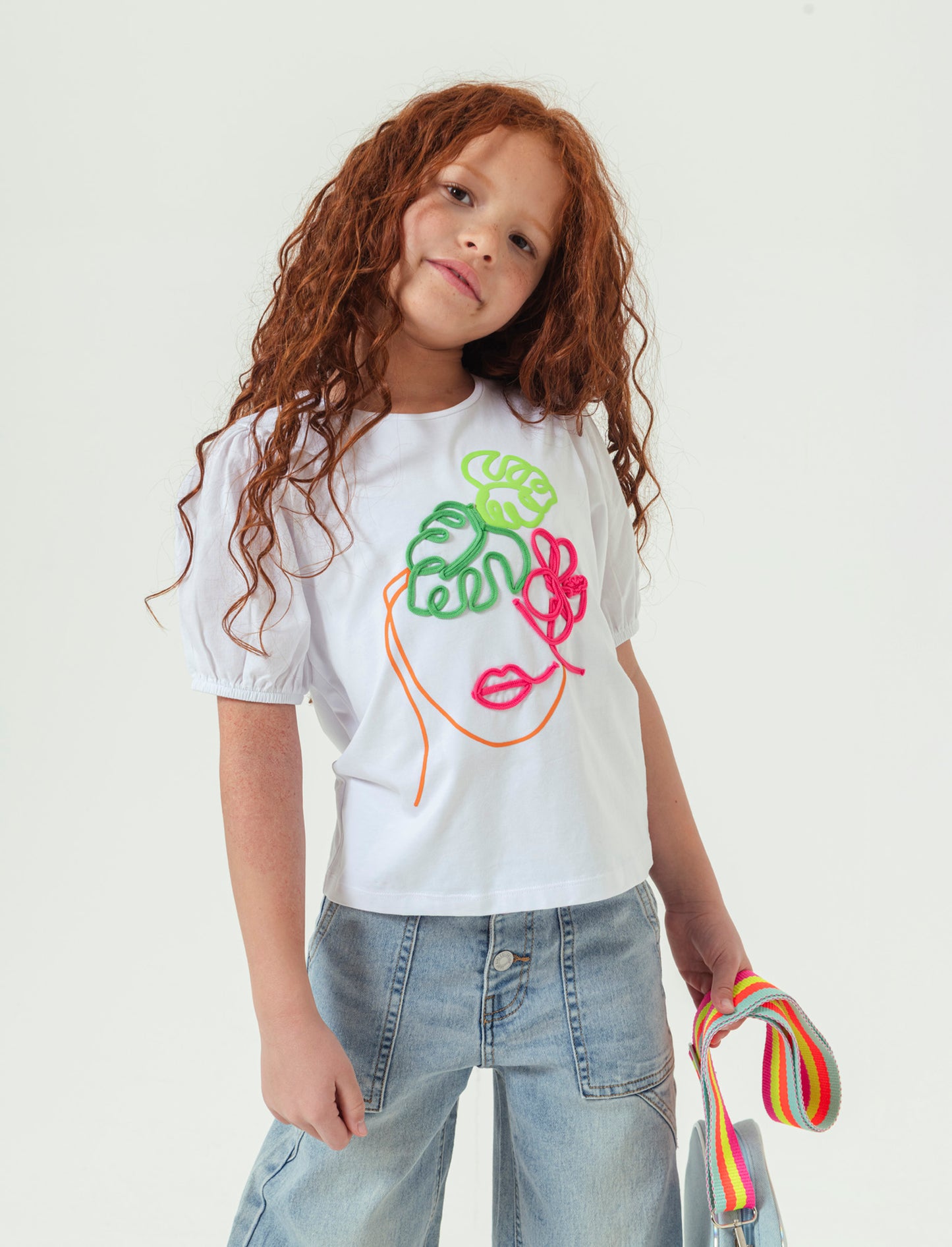 T-shirt maniche a palloncino da bambina - Bianco