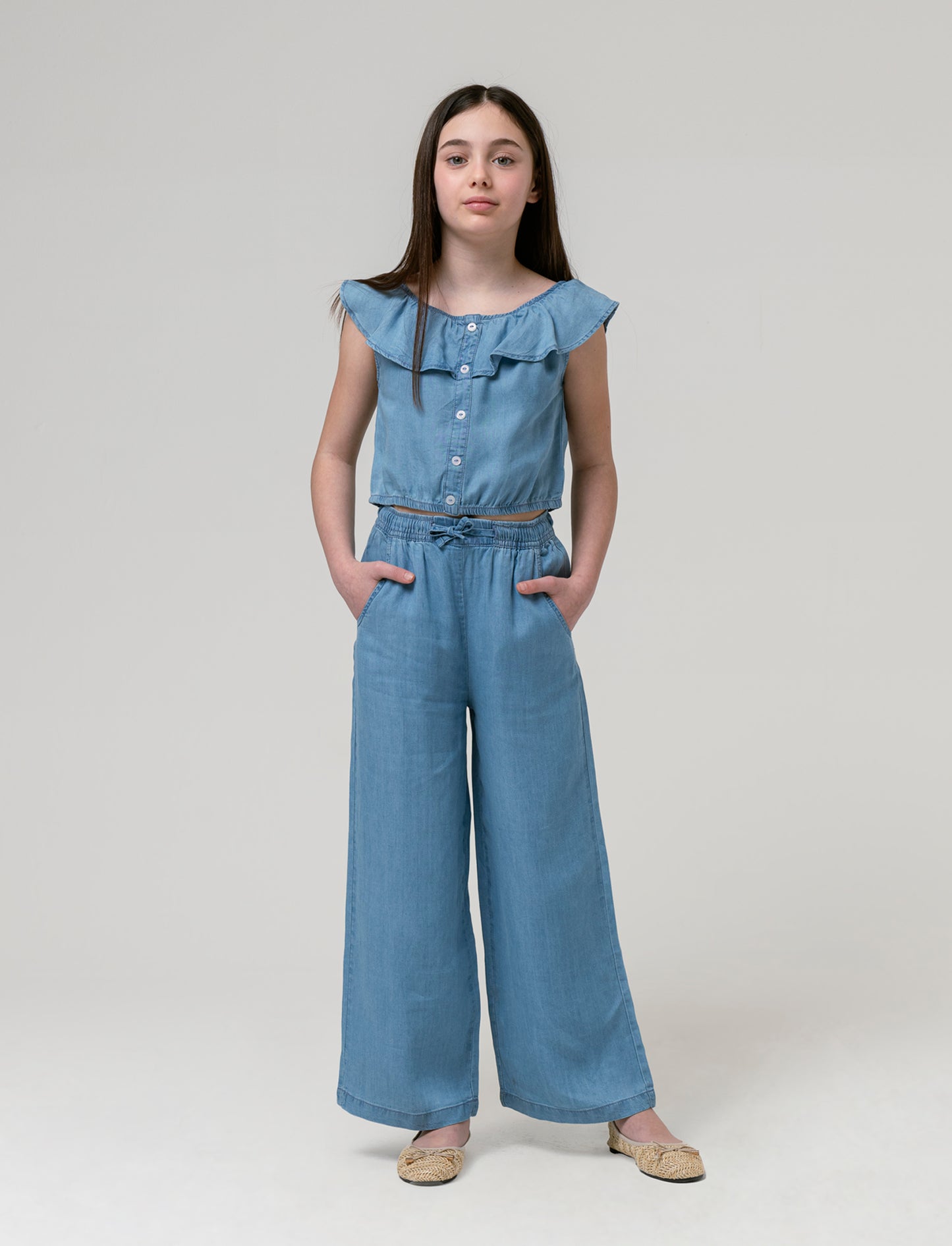 Pantaloni rigati da bambina - Denim