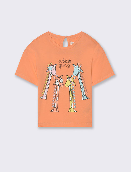 Maglia mezza manica con stampa da neonata - Corallo
