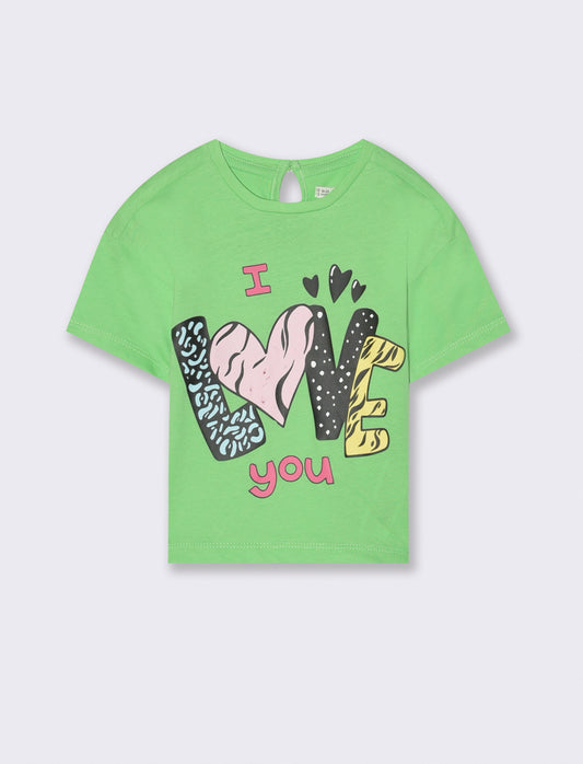 Maglia mezza manica con stampa da neonata - Verde mela