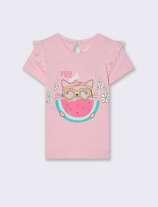 T-shirt con rouches alle spalle da neonata - Rosa