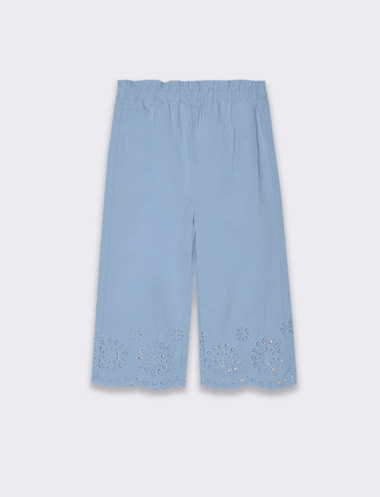 Pantaloni ricamati da neonata - Azzurro