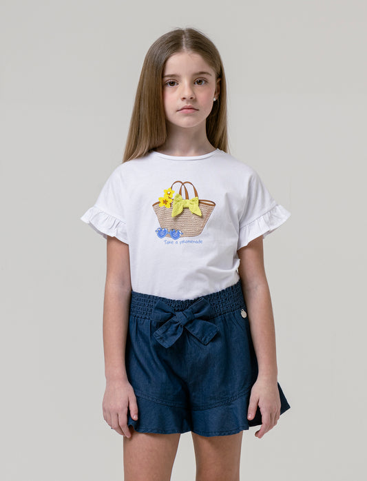 T-shirt in cotone vestibilità loose da bambina - Bianco