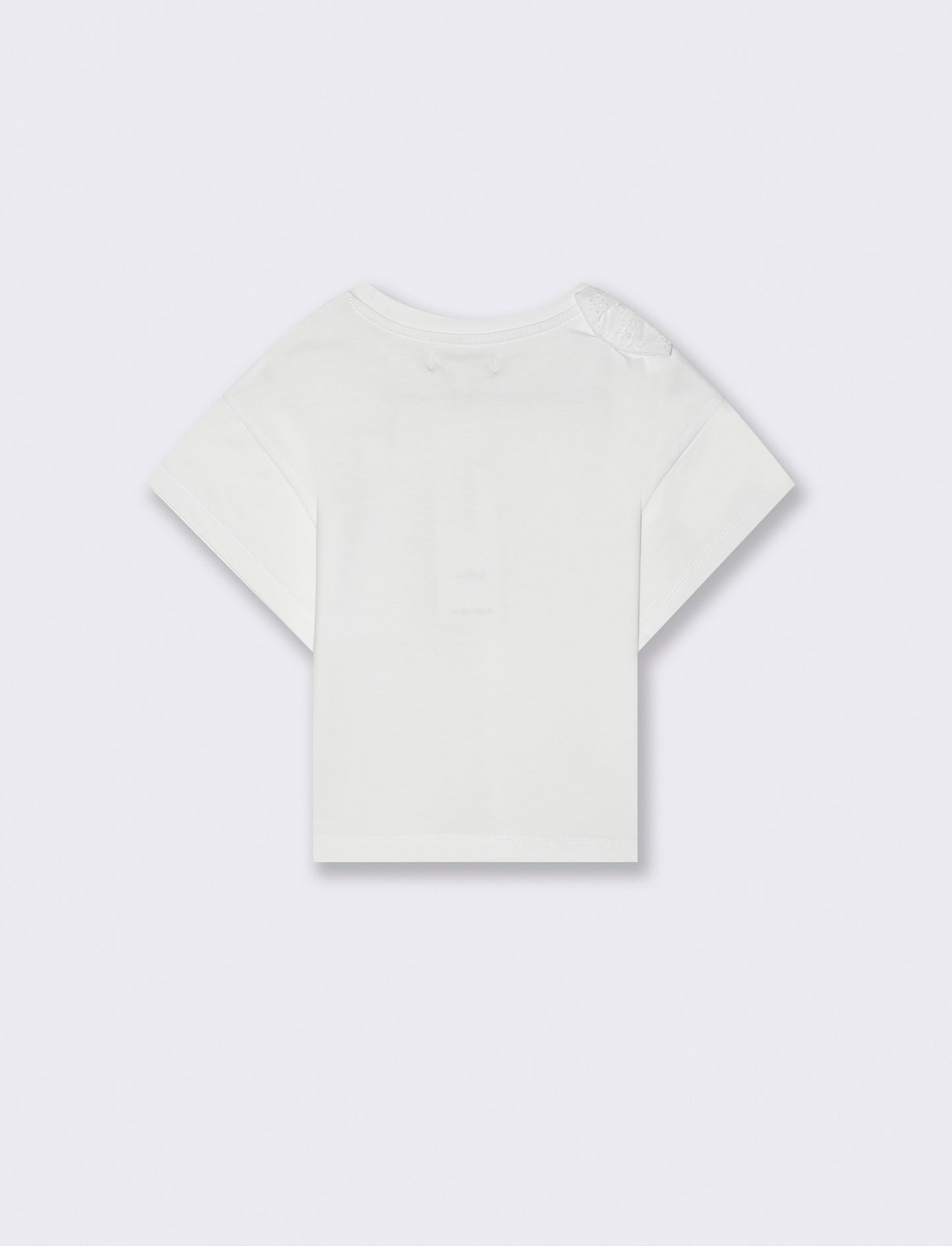 T-shirt in cotone con dettagli in sangallo da bambina - Bianco